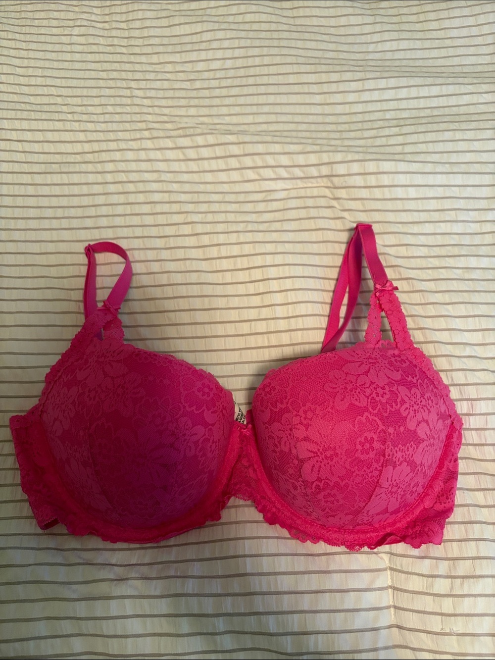 PINK Victoria's Secret Bright Pink Lace Balconette Push-Up Bra
